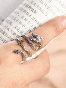 1 pieza Anillo de Dragón, diseño de extremo abierto ajustable, adecuado como regalo del Zodiaco Año del Dragón