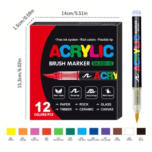 Watercolor Markers, Soft Tip Watercolor Pens, Colors Suitable For Canvas, Rock Painting, Wood, Stone, Glass, Ceramics, Textile Painting, DIY Crafts Back To School