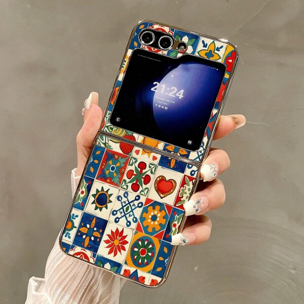 1 capa dobrável para celular/capa com design em grade, compatível com Z Flip6/Z Flip5/Z Flip4