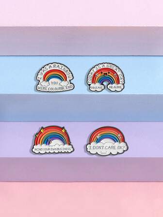 1 pieza Broche creativo con forma de nube arcoíris y letras geométricas en inglés para niños y estudiantes, para uso diario o como regalo