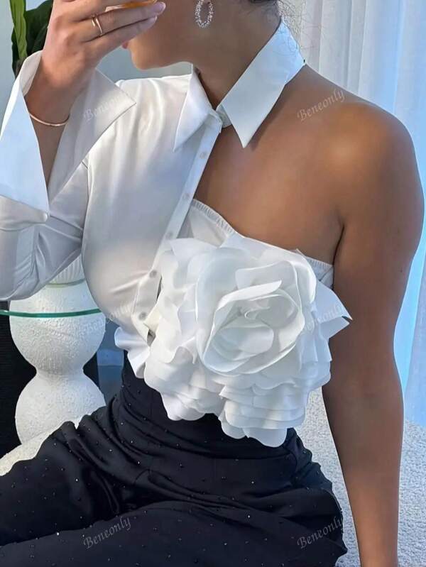 Women's Floral Decor Cold Shoulder Versatile Fashion Top