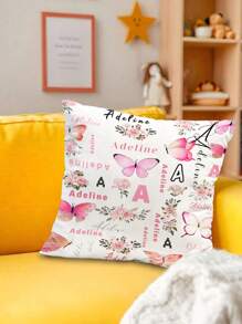 1 Funda de cojín impresa a dos caras con un solo diseño personalizado con nombre, Funda de cojín a medida con mariposa rosa para crear un ambiente familiar cálido y armonioso, Regalo exquisito para aniversarios, cumpleaños, automóvil, funda de cojín, cojín de cabecera, cojín de sofá, reposacabezas de coche, funda de cojín de oficina, para calentar la casa, sofá, cama, coche, sala de té, dormitorio, sala de estar