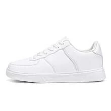 Four Seasons White Leather-Like Soft-Soled Skateboard Shoes, Flat Shoes, Wear-Resistant And Non-Slip Preppy Sneakers, Casual And Versatile Lightweight Breathable Lace-Up Sneakers. - 白色 - 查看 2