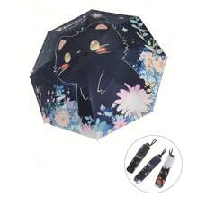 Cute Cat Pattern Folding Manual Umbrella - Reinforced 8 Steel Frame, UV Protection, Compact Folding Design, Durable 190T Vinyl Fabric And Ergonomic Rubber Handle, Recreational Rain Gear | Folding Umbrella | Durable Vinyl Umbrella, Outdoor Umbrella Summer Cooling,Beach,Travel