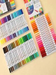 12/24/36/48/60/80 Color Double-Sided Marker Pens, Fine Tip Brush Pens For Sketching, Watercolor, Professional Drawing, Suitable For Back To School Supplies