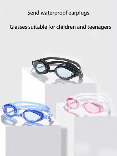 A Pair Of Waterproof And Anti Fog Swimming Goggles, Essential For Practical Training, With Simple Colors And Complimentary Earplugs, Suitable For Children And Teenagers To Wear