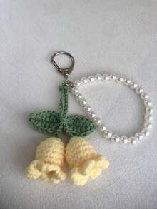 手工制作的铃铛花吊坠适用于手提包钥匙扣装饰夏季手链钩针花卉伴娘礼物挂绳 - 黃色 - 查看 3