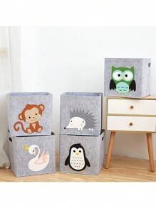 Cartoon Animal Pattern Foldable Felt Fabric Cube Storage Basket For Kids' Toys, Monkey Design