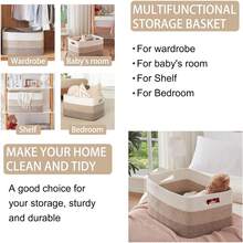 Large Rectangle Laundry Basket, Woven Cotton Rope Storage Baskets For Blanket & Toy Organizing, Laundry Hamper With Handles For Living Room, Laundry Room - White/brown - View 6