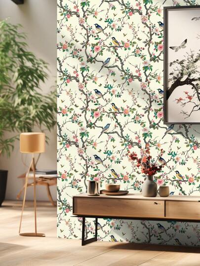 1Roll 1m/3m/5m Flower Bird Flowers St ing On Branches, Retro Home ation, Kitchen Cabinets, Tables Chairs, Room Backgrounds, Renovation, DIY, Waterproof, Stain Resistant, Easy To Clean, Self Adhesive, Peel Paste Wallpaper, Wand Stickers, Wallpaper Stickers view 4