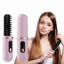 1pc Wireless Hair Straightener Brush, With Negative Ion Tech, 4000mAh USB Rechargeable, Fast Heating, 4 Temp Settings, Anti-Scald, Auto-Off, Portable Hair Dryer - Travel Friendly, Hair Straightener, Birthday/Mother's Day Gift