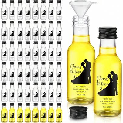 52/10pcs Mini Liquor Bottles,Wedding Party Favors Bottles,Plastic Beverage Bottles,For Wines, Cocktails, Drinks, Sauces,Juice, Sodas;Suitable For Engagement Parties, Wedding Anniversaries,Party Decoration,Outdoor,Camping,Travel.
