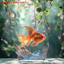 A 2D Acrylic Goldfish Statue - A Vibrant Orange Goldfish With Green Leaves And Pink Flowers | A Peaceful Desktop Decoration Suitable For Homes, Offices, Or Bedrooms | The Perfect Gift For Dream Enthusiasts And Nature Lovers, Goldfish Tank Decoration, Garden Decoration - Multicolor - View 2