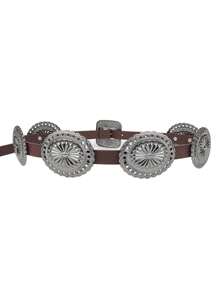 Vintage Cowgirl Punk Style Women's Embossed Metal Decorated Leather Belt, Fashionable Y2K