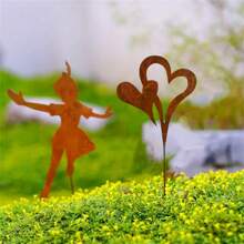 1PC Rusty Heart-Shaped Garden Stake, Metal Garden Decor, Wedding Valentine'S Day Decorations, Rust-Colored Double Hearts Garden Stakes For Flower Pots Lawns Courtyards, Spring Summer Decorations