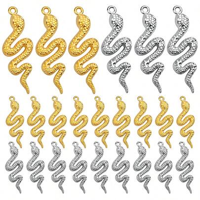 10 合金蛇形吊坠饰品，金/银，蛇形图案 - 非常适合 DIY 项链、手链、耳环 - 高品质珠宝配件和工艺用品