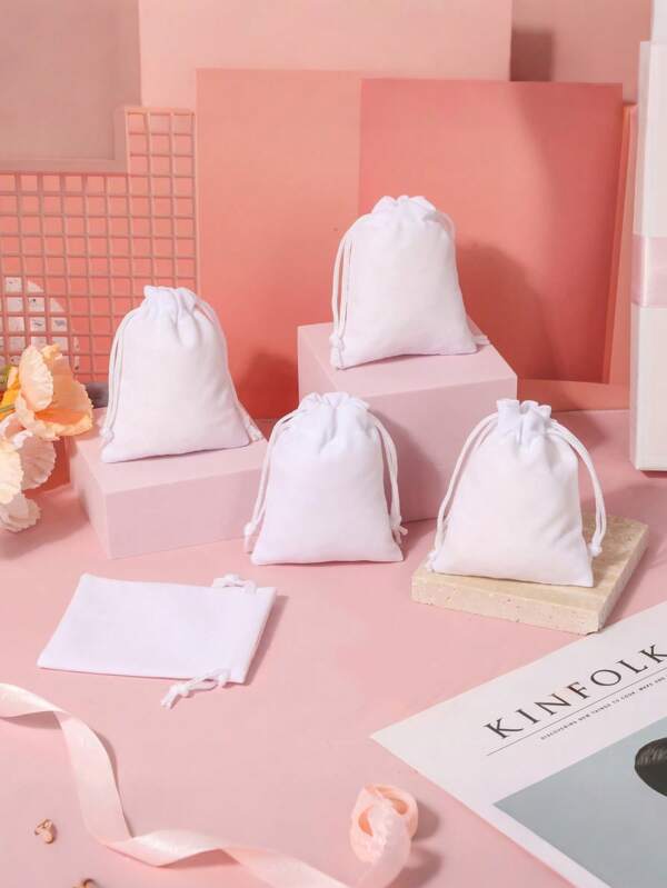 20pcs Wedding Party DIY Material Kit - Velvet Jewelry Gift Pouch With Drawstring, White Gift Packaging Bag