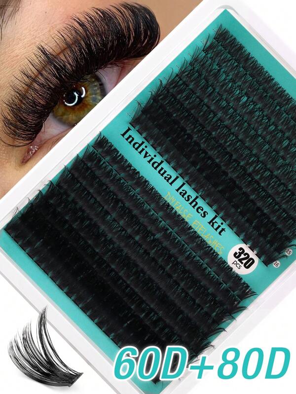 320Pcs D-Curl Eyelash Set Eyelash Extension, Eyelash Set DIY Eyelash Extension Kit, D-60D 80D100D Black Super Thick Eyelash Extension Kit, Daily Makeup Black Eyelash Set Personal Eyelash Extension, D Curl Eyelash Eyelash Extension Kit, Black Personal Eyelash Set Curling 320PCS, The 9-16mm Blended Personal Eyelash Set DIY At Home, Rizos Curly Eyelash D Curl, For Mini Travel Supplies And Self Applications
