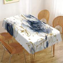 1pc Premium Golden Line Floral Pattern Tablecloth - Modern Minimalist Design, Elegant Decoration For Your Dining Table, Suitable For Picnic, Camping, Wedding, Birthday Party, Restaurant. Durable Tablecloth For Home And Festival Decor