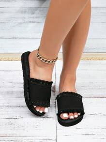 Women's Spring And Summer French Fashion Simple High-Class Elegant Suitable With A Dress To The Beach Vacation Valentine's Day Mother's Day Saving Club Shopping Black Khaki Striped Tassel A Piece Of Strap Women's Flat Sandals Summer Shoes Vacation Shoes Beach Shoes, Western Cowboy Style