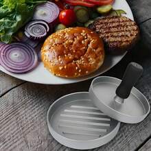 Silver Metal Burger Press With Non-Stick Coating And Manual Wooden Handle, Creative Kitchen Tool For Making Perfect Burger Patties - Silver - View 6