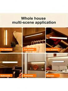 1 pièce Barre lumineuse à LED avec capteur de mouvement PIR rechargeable par USB, lampe de placard portable à induction, pour chambre, cuisine, couloir, décoration de chambre