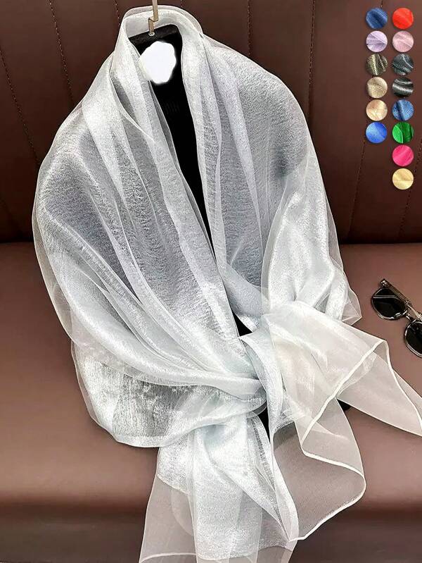 1 pieza Pañuelo de seda artificial metálico con brillo, chal, pañuelo para la cabeza, perfecto para uso diario elegante