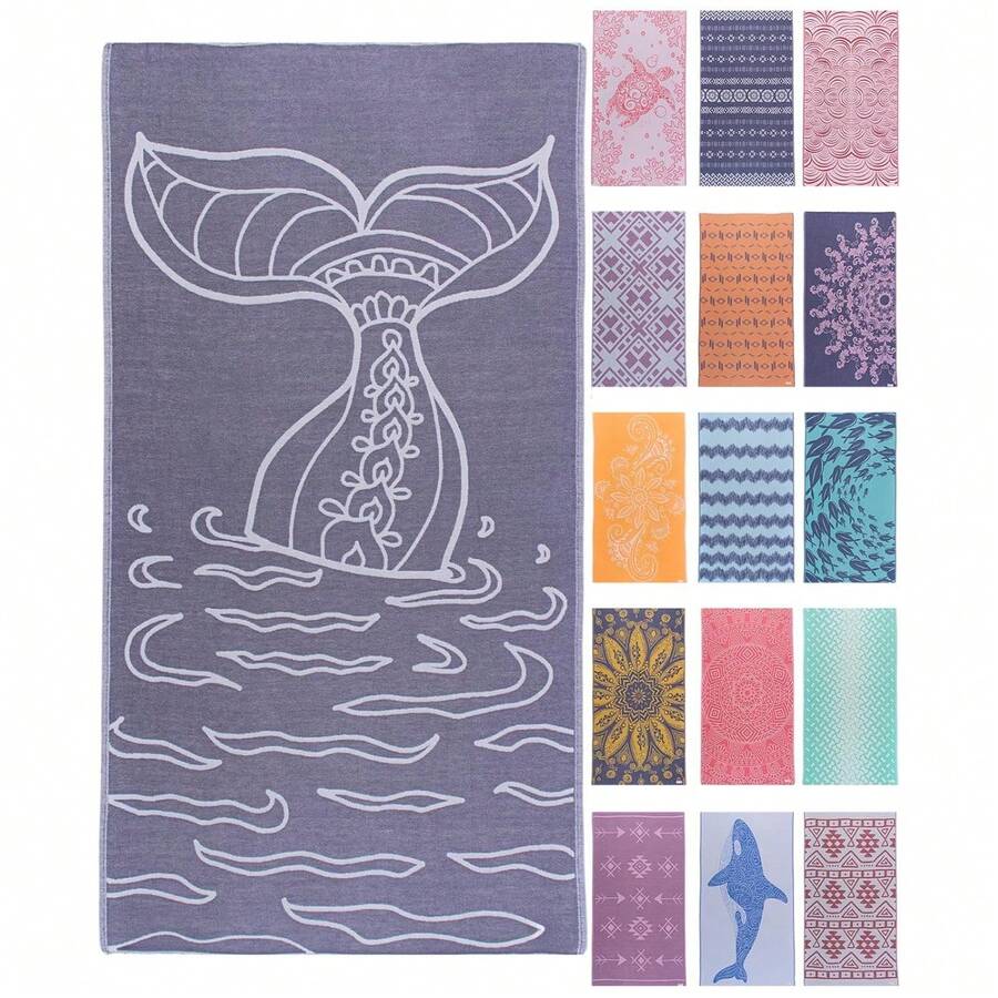 Cute Beach Towel Quick Dry For Travel Pool Swimming, 31''x71'' Oversized Towel Big Beach Towel, Lightweight Sand Proof - 鯨魚飛濺 - 查看 1