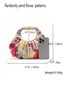 1 pieza Bolso de mano de mujer de diseño único con flores bordadas, volantes y detalles de malla y lentejuelas en contaste de colores, estilo verano/playa, con estampado floral enviado al azar