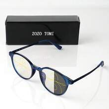 渐进多焦点变色老花镜，复古圆框，超轻 TR 镜框，舒适轻便，男女通用