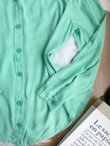 Women's Solid Button Down Shirt CasualSP035 - Green - View 3