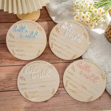 1 件木制婴儿出生公告牌匾、欢迎来到世界摄影道具、里程碑洗礼礼品卡、天然木材制成、里程碑圆形牌匾、出生公告和新生儿照片道具里程碑标记 - 彩色 - 查看 1