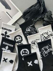 1/5 Pair Men's Comfortable Personalized Smiling Face Pattern Knee-High Socks, Autumn Socks - Multicolor - View 5