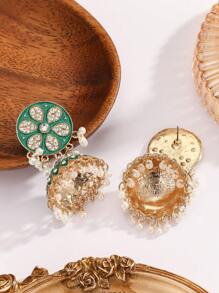 1 par de pendientes retro con gotas de agua, incrustados con perlas y rhinestones, pendientes con borlas, pendientes bohemios con campanas, pendientes para mujer para uso diario, banquetes, fiestas y vacaciones