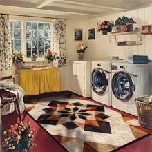 1 件豪华经典橙色波西米亚地毯，美式复古对称花卉图案矩形柔软防滑地毯，适用于户外、入口、客厅、卧室、洗衣房、浴室、游戏室，可机洗四季大尺寸装饰垫，家居装饰