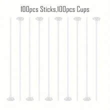 100 Balloon Stick Holders, White Plastic Balloon Sticks - Perfect For DIY Party Decoration, Birthday Parties, Weddings, Anniversary Decorations (11.81 Inch White)