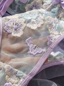 Women Sexy Lace Bra And Panty Set, Floral Embroidery Mesh Push Up Bra Lingerie Set