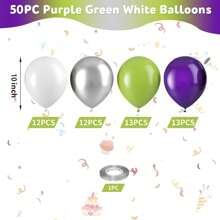 Set de 123 piezas/50 piezas de arco de guirnalda de globos Buzz con globos de látex morados, verdes y plateados de 10" y 5", y globos de lámina de cohete y estrella, perfecto para decoraciones de fiesta de cumpleaños con tema de inspiración
