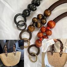 2pcs Nylon Rope & Round Wooden Bead Handle DIY Tote Bag Handle Replacement Retro Minimalist Retro Style Suitable For Wallet Purse Making Beach