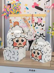 6pcs Eid Al-Adha Gift Box With Sheep Pattern, Meat, Dessert, Fruit, Cake Food Packaging Box, Animal Theme Party Gift Box