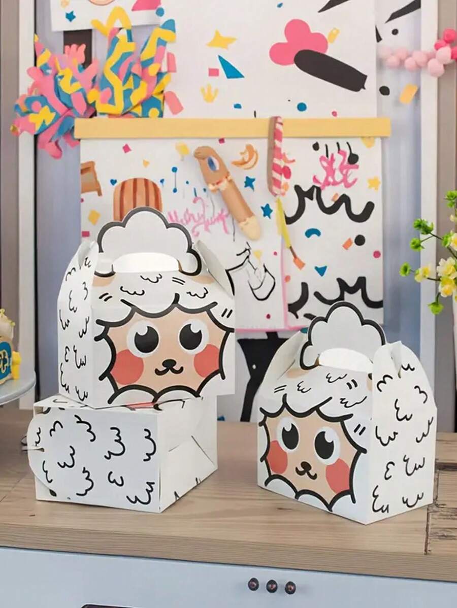 6pcs Eid Al-Adha Gift Box With Sheep Pattern, Meat, Dessert, Fruit, Cake Food Packaging Box, Animal Theme Party Gift Box