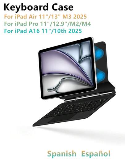 Funda de teclado en español compatible con iPad Air 11/13 pulgadas M3/2025/A16 (10.a generación/10.a generación) y Magic Keyboard, compatible con iPad Pro 11/12.9 pulgadas/13 pulgadas M4/M2 (6.a generación/5.a generación/4.a generación) y 10.9 pulgadas (3.a generación/2.a generación) Smart Folio inalámbrico con retroiluminación y cierre magnético, color negro