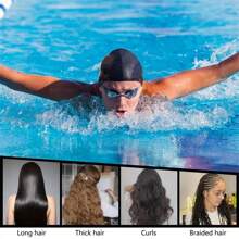 1pc Summer Silicone Black Swimming Cap, For Long Hair, Swimming Accessories Beach Essential
