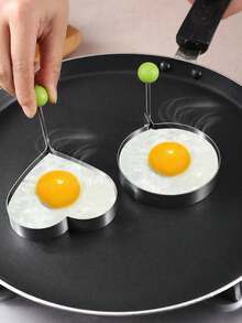4pcs Stainless Steel Egg Molds, Creative Heart & Rice Ball Shaped Egg Cooking Molds, DIY Breakfast Tool Set - Multicolor - View 4