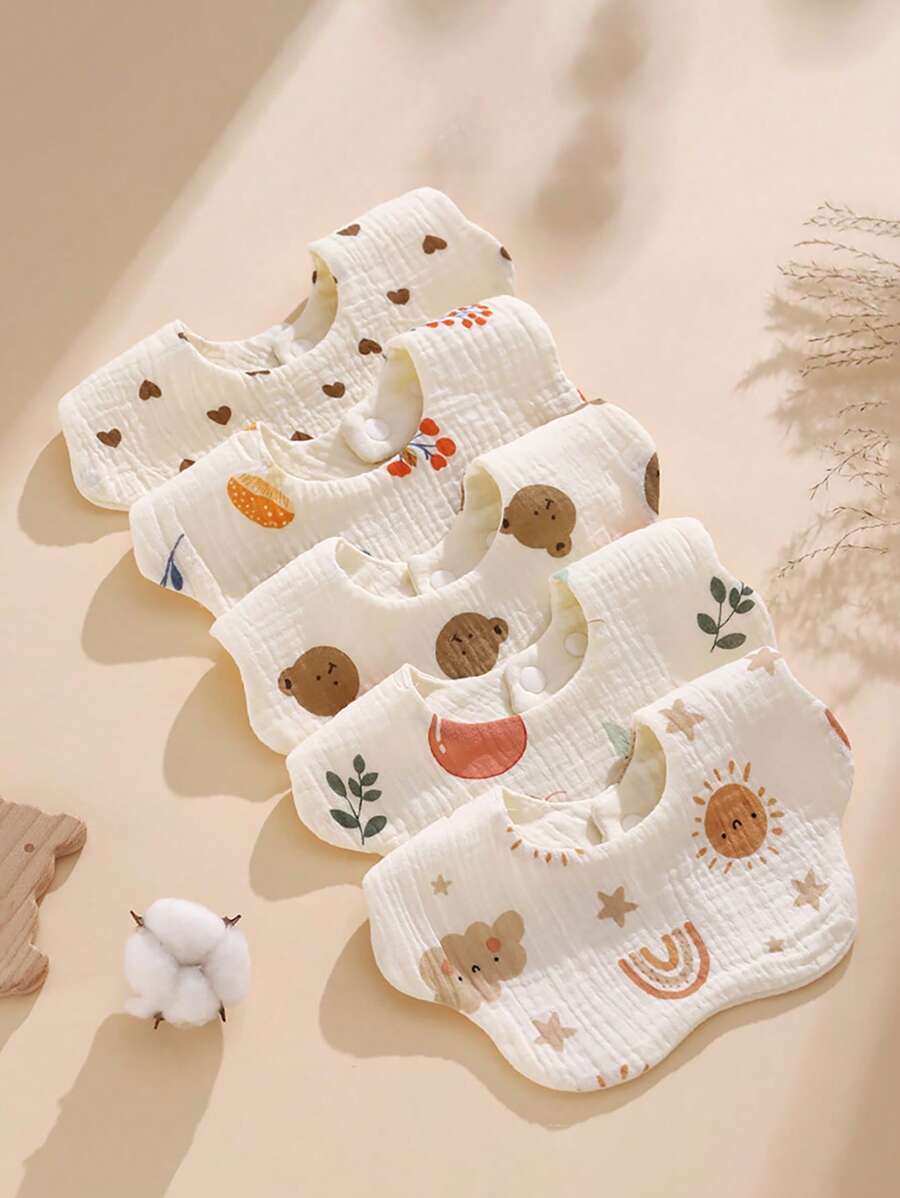 6-Layer Floral Print Saliva-Absorbent Baby Bibs, Infants Pure Cotton Burp Cloths, Newborn Anti-Spitting Drool Bibs