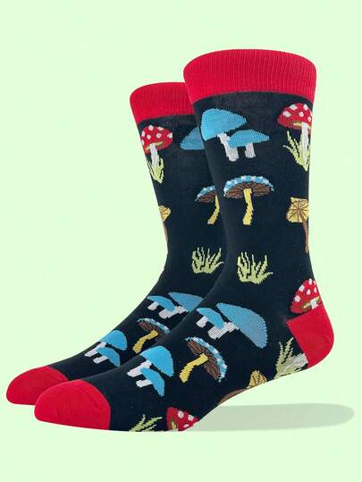 1 Pair Unisex Poison Mushroom Design Mid-Calf Socks, Comfortable And Versatile For All Seasons