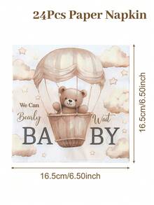 24Pcs Cartoon Bear Pattern Disposable Napkin Tissues,Babyshower Theme Party Tableware,Birthday Party Decoration,'We Can Bearly Wait'Pattern Babyshower Decor,Gender Reveal Theme Party Supplies,Table Decor,Kitchen Supplies - Brown Bear - View 5