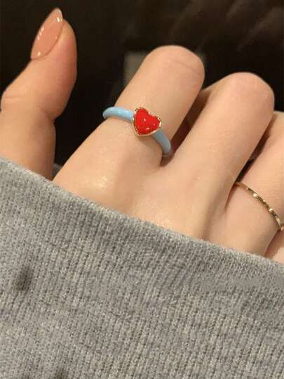1 pieza Anillo con forma de corazón rojo, diseño único, nueva llegada de verano, adecuado para novia, cita, fiesta y varias ocasiones