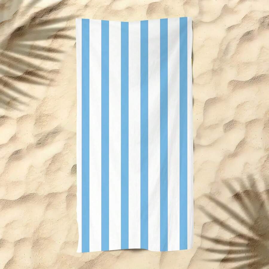 Toalla de playa extra grande - Toalla de playa de microfibra ultra suave a rayas azules, toalla de piscina ligera para natación y viaje, adecuada para adultos hombres y mujeres, toalla ligera y libre de arena para playa, viaje, piscina, yoga, gimnasio, camping, accesorio esencial - Celeste - Ver 1