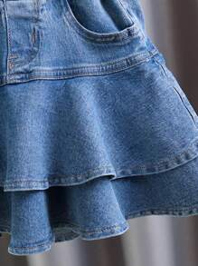 Tween Girls' Summer Versatile Denim Mini Skirt, Fashionable For Summer